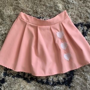 Kawaii Heart Embroidered Pleated Skater Skirt